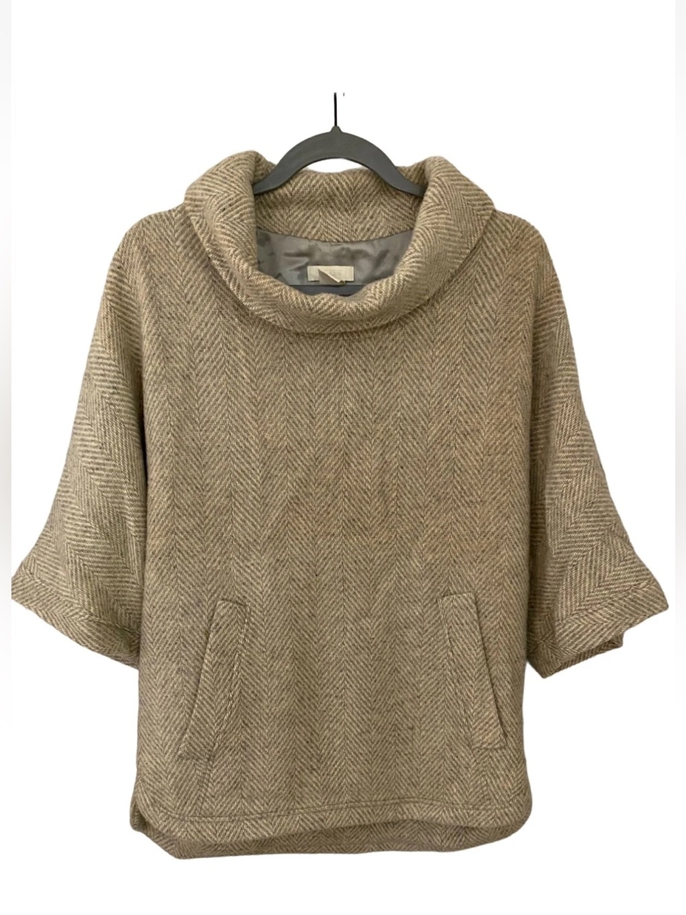 J. Crew Taupe Herringbone Cowl-Neck Pullover - S